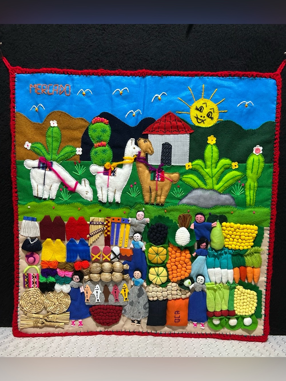VNT Peruvian Textile Folk Art Wall Hanging 19X18" Vibrant Colors